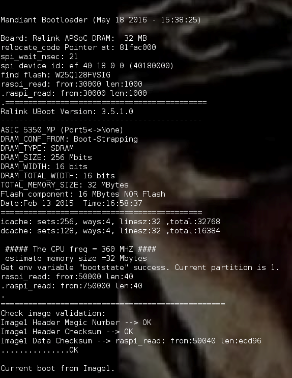 Modified bootloader to display “Mandiant Bootloader” instead of “U-Boot 20140225_MFG”