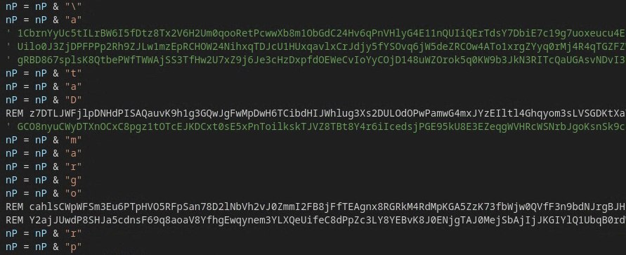 PAPERDROP Type #1 source code, reverse-order string concatenation