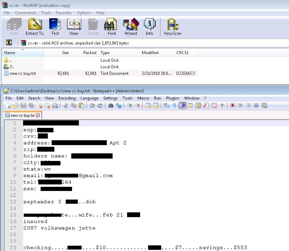 Text file containing stolen credit card details as decoy