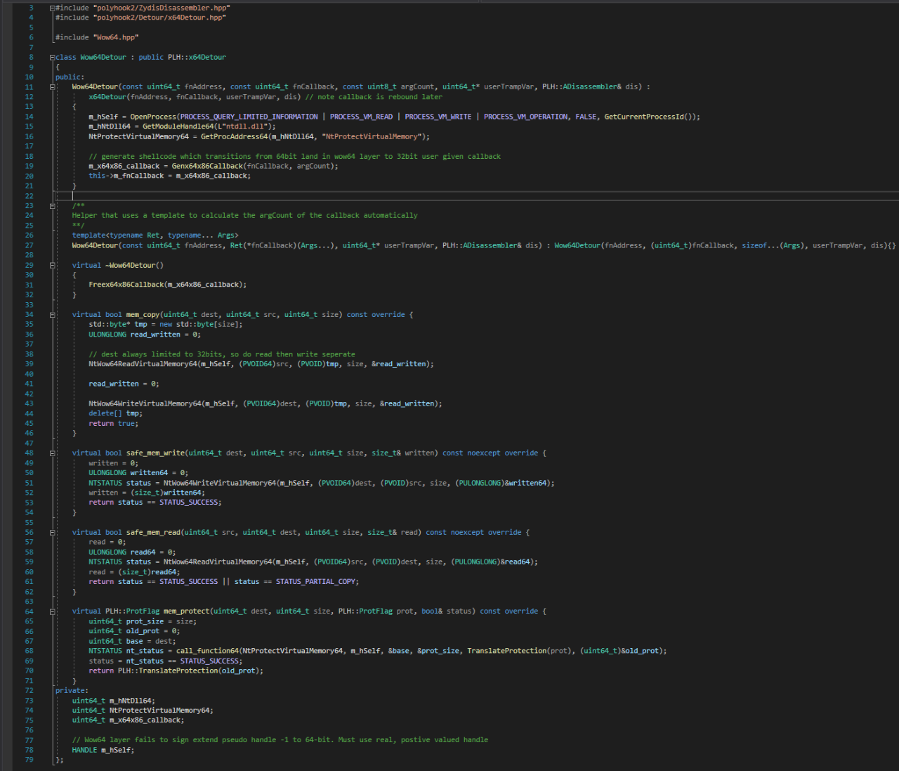 Overloading the memory operations to read/write/protect 64-bit memory