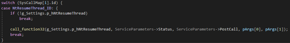 call_function32 invokes shellcode to call a 32-bit callback from the 64-bit logging DLL