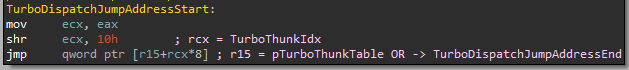 TurboThunk table's first function pointer entry is an entry routine