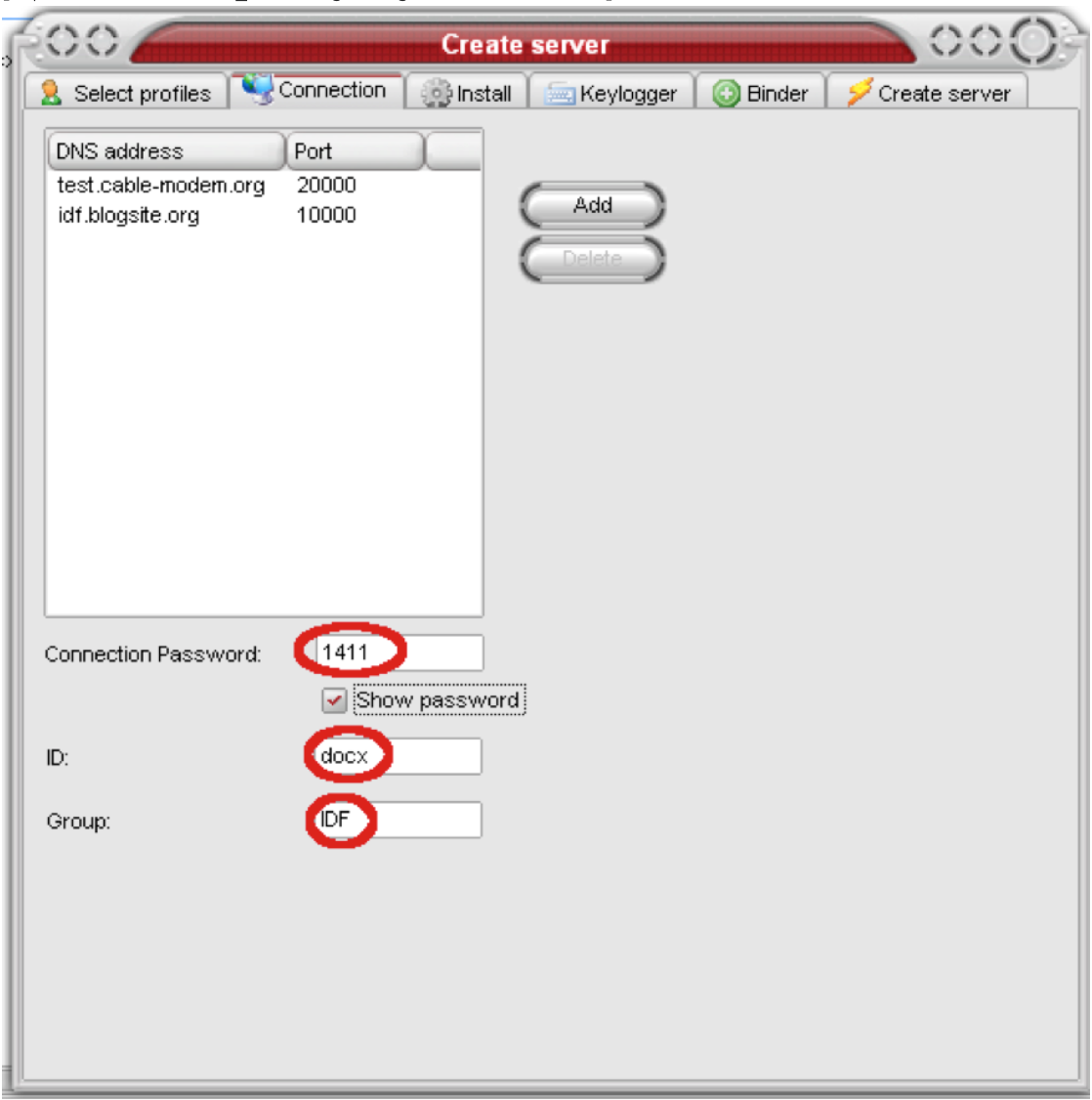 XtremeRAT controller connection settings