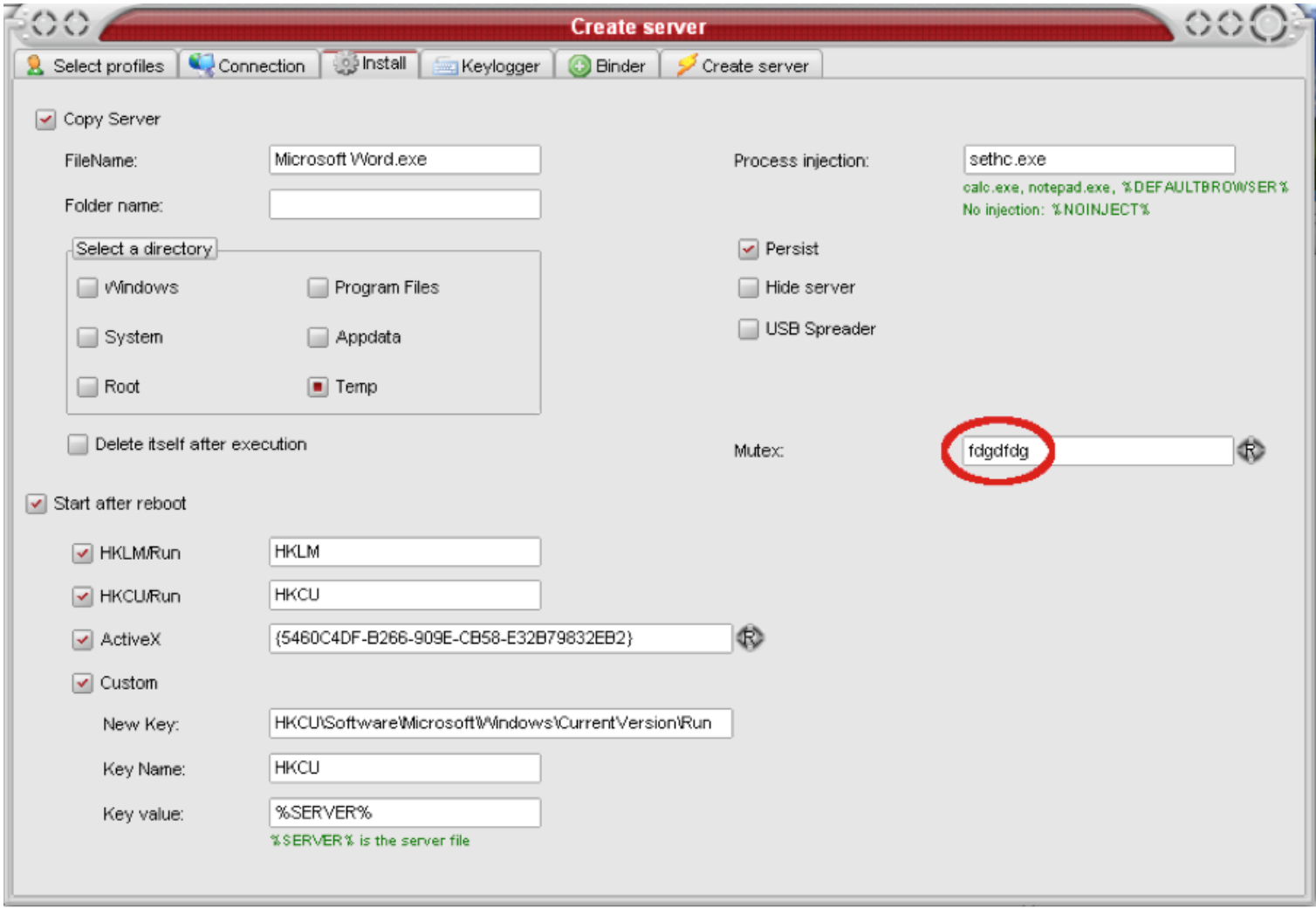 XtremeRat install settings