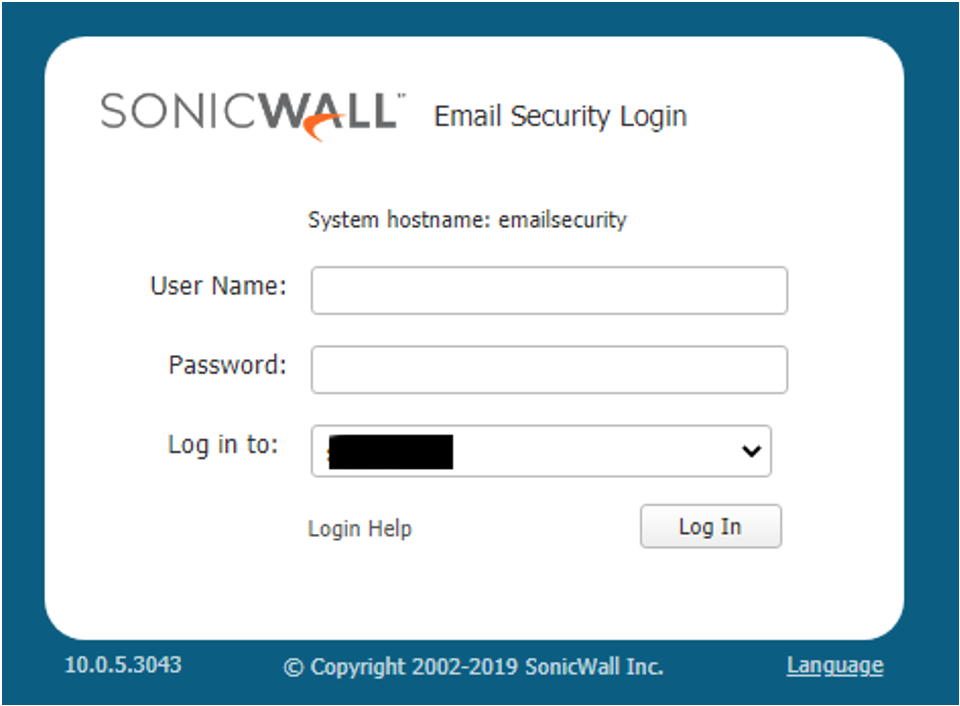 Sample SonicWall Email Security login page