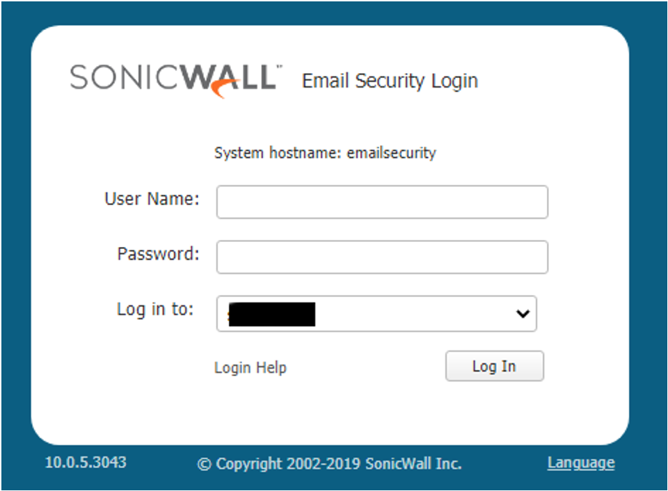 サンプル SonicWall 電子メール セキュリティ ログイン ページ