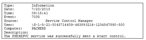 Figure 1: Event ID 7035 - Service start