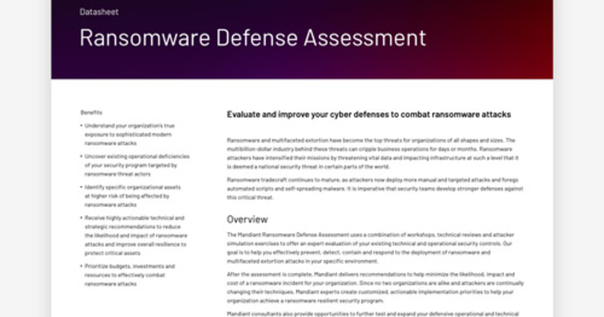 Ransomware Defense Assessment Mandiant