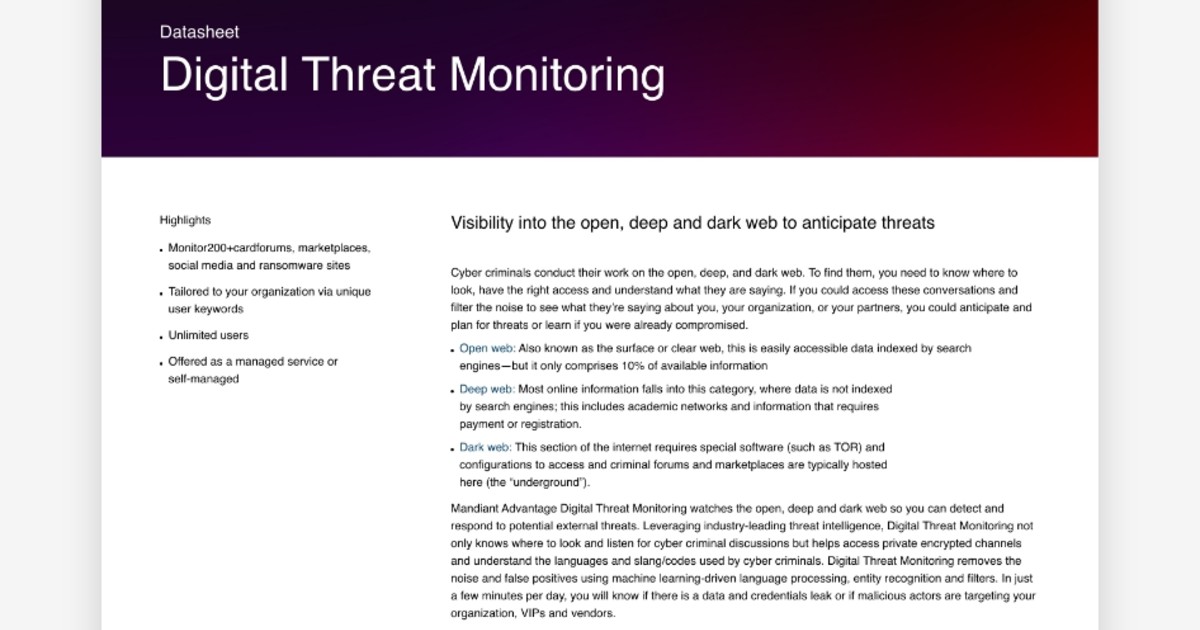 Digital Threat Monitoring Services Open, Deep and Dark 