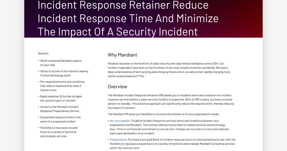 INCIDENT RESPONSE RETAINER Mandiant
